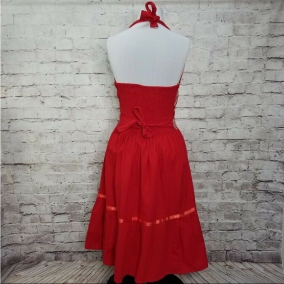 Vintage 60s Red Halter Dress Floral - Picture 5 of 6